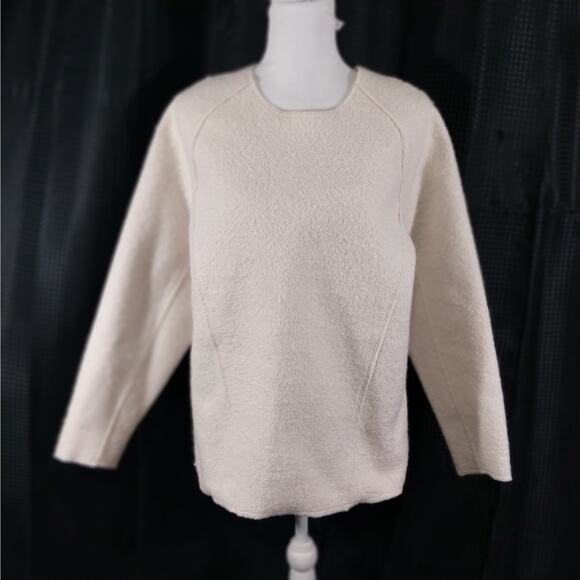 ZARA! VANILLA CREAM 100% BOILED WOOL DECONSTRUCTED SLIP-ON SWEATER! SZ S - Picture 2 of 11